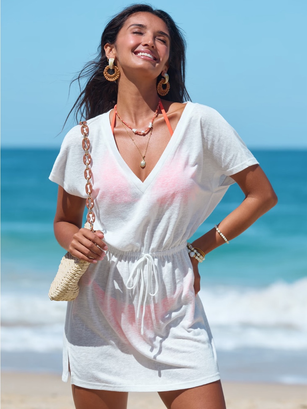 Cupshe White V‑Neck Beach Coverup